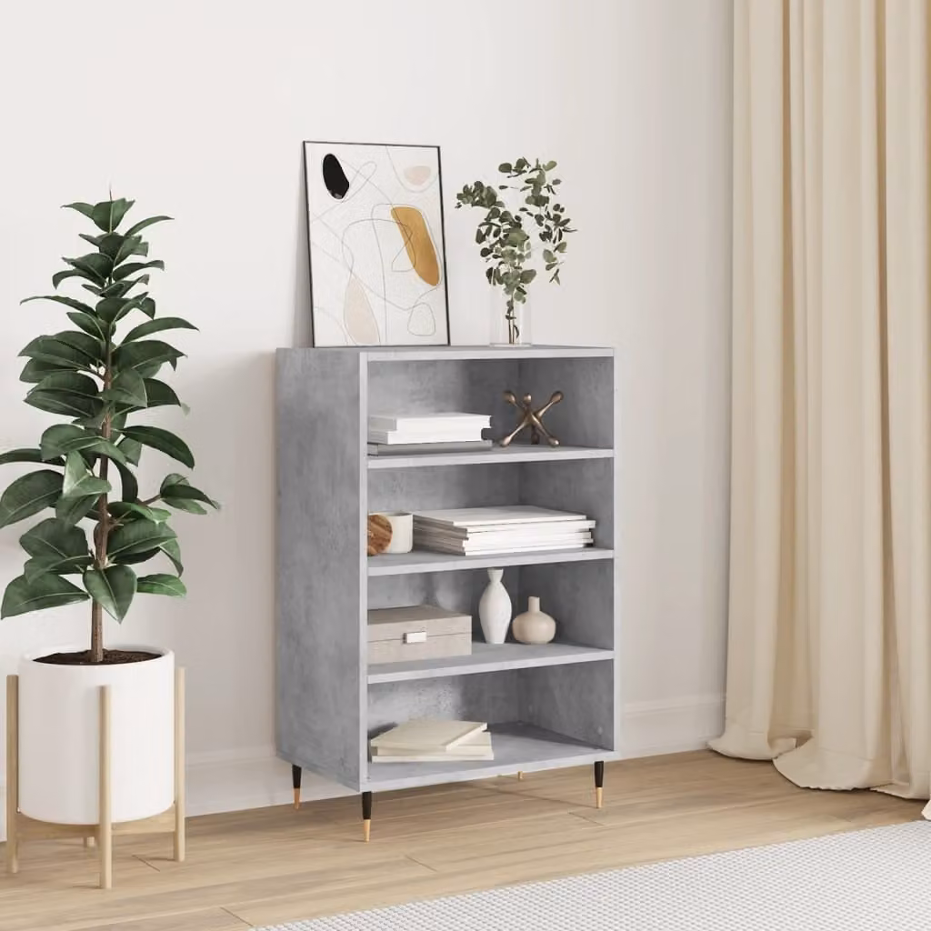 Credenza moderna vidaXL in legno multistrato e metallo, colore grigio cemento, L 57 cm x P 35 cm x H 90 cm