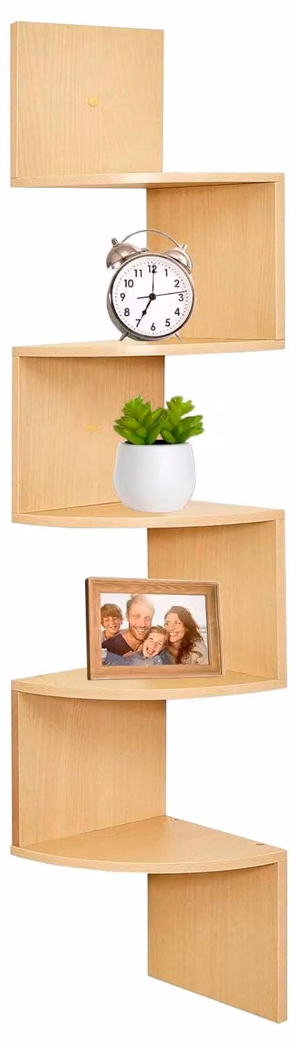 Scaffale angolare, effetto a zig-zag, 5 ripiani, pannello truciolare da 15 mm, 19,2x19,2x123 cm, ideale per il soggiorno