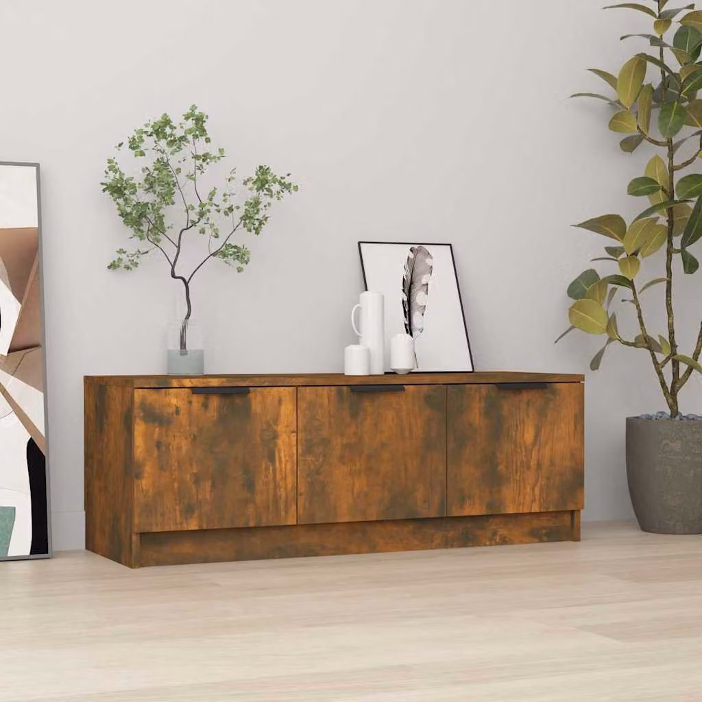 Mobile TV vidaXL in legno Rovere Fumo, design moderno con scomparti multimediali, L 102 cm x P 35 cm x H 36,5 cm