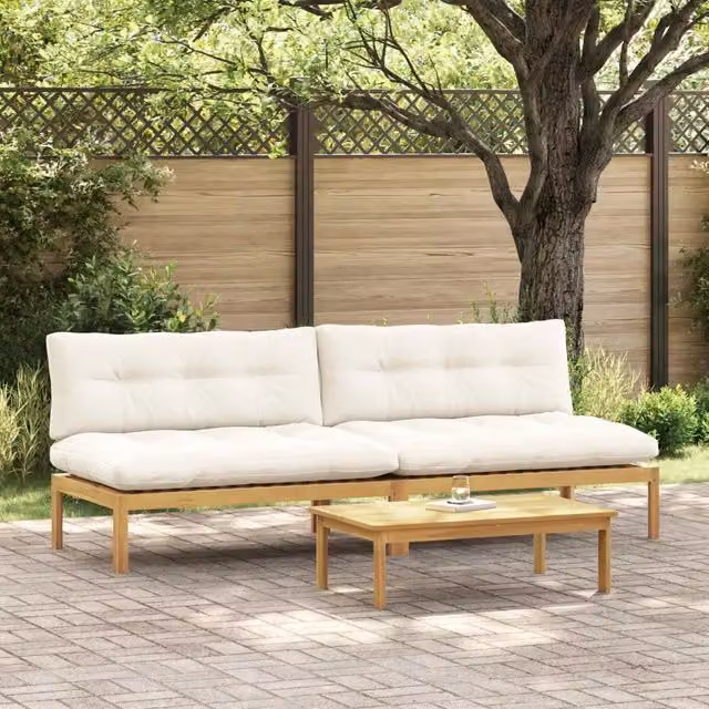 Unità Divano Centrale vidaXL in Legno di Acacia Olio, Colore Bianco e Beige, L 120 x P 80 x H 82 cm