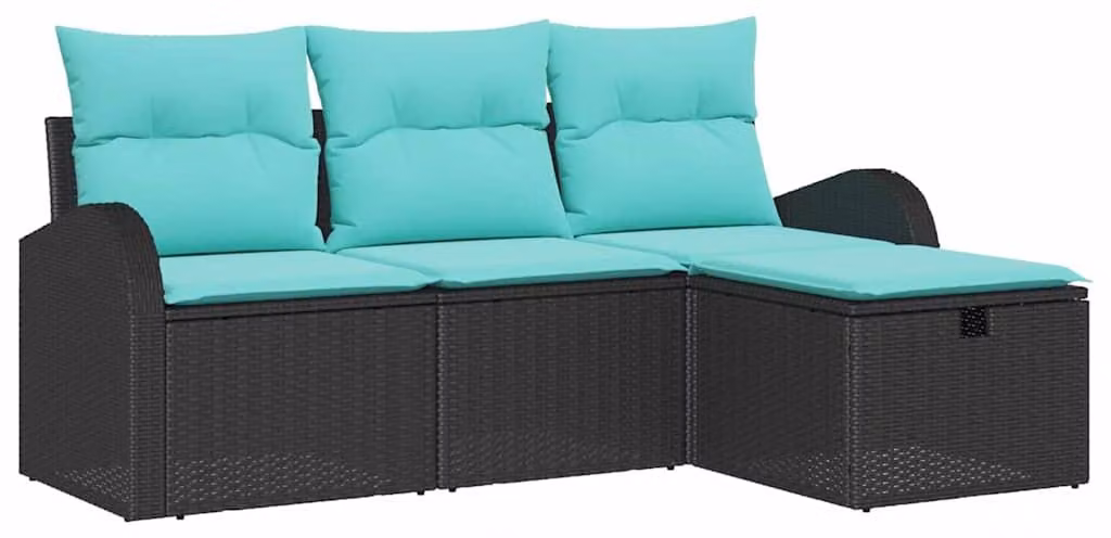 Set di divani da giardino, 4 pezzi, colore nero, in rattan sintetico