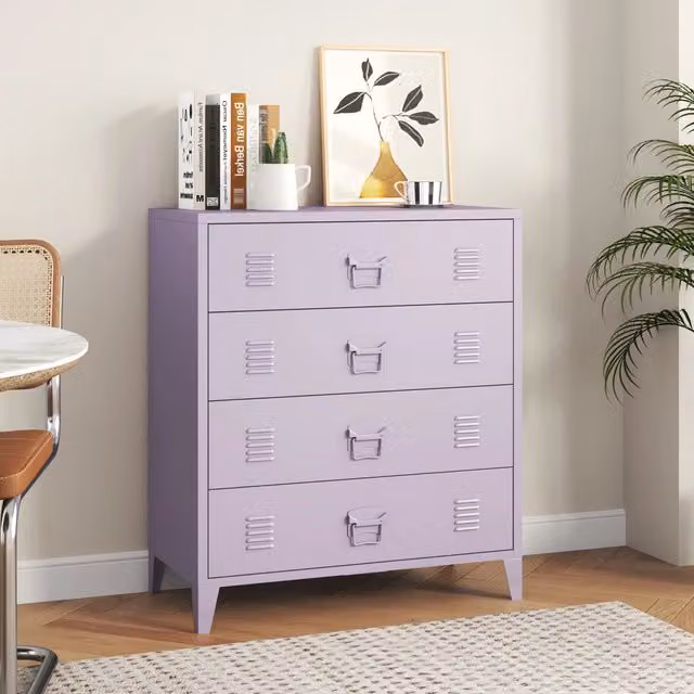 Cassettiera Hämeenlinna en.casa in acciaio con 4 cassetti viola L 80 cm, H 92 cm, P 40 cm