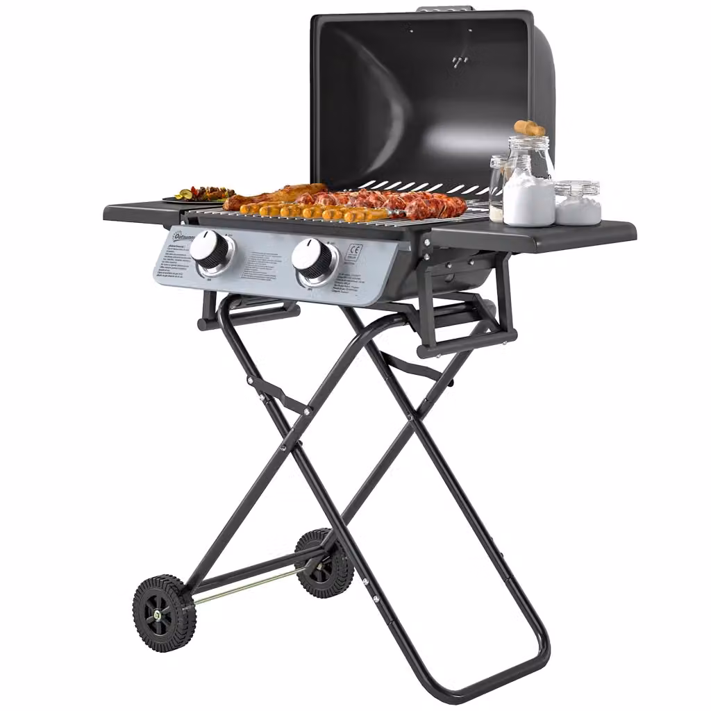 Barbecue a Gas Portatile Xylo con 2 Bruciatori da 5,6 kW, Nero, con Ruote e Termometro – 2