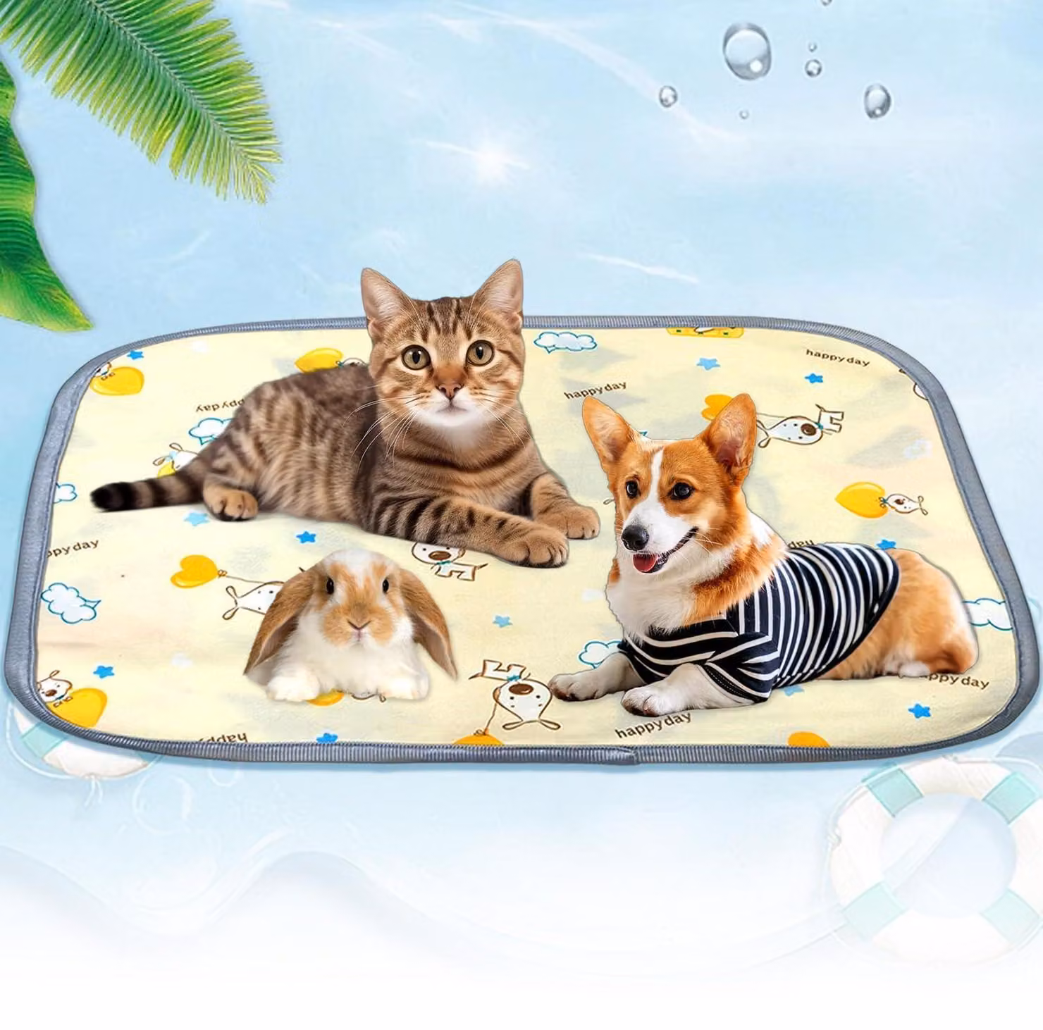 Tappetino refrigerante per cani e gatti, 40x50 cm, auto-raffreddante, giallo, con motivo a cartone animato