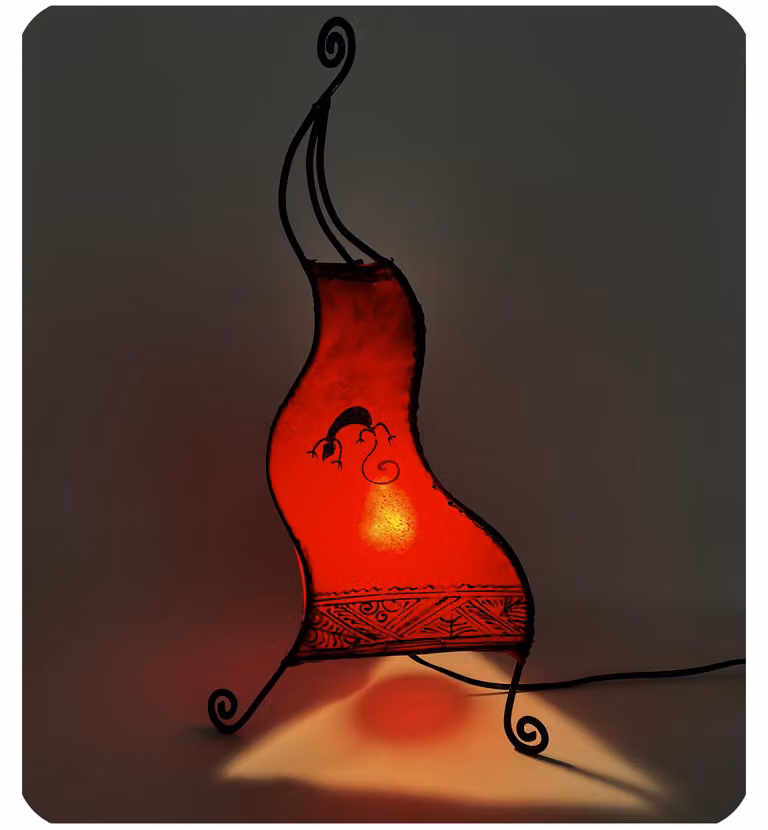 Lampada orientale lampada all'henné lampada in pelle marocchina lampada da tavolo lampada da terra Essaouira Gecko 50 cm, rosso