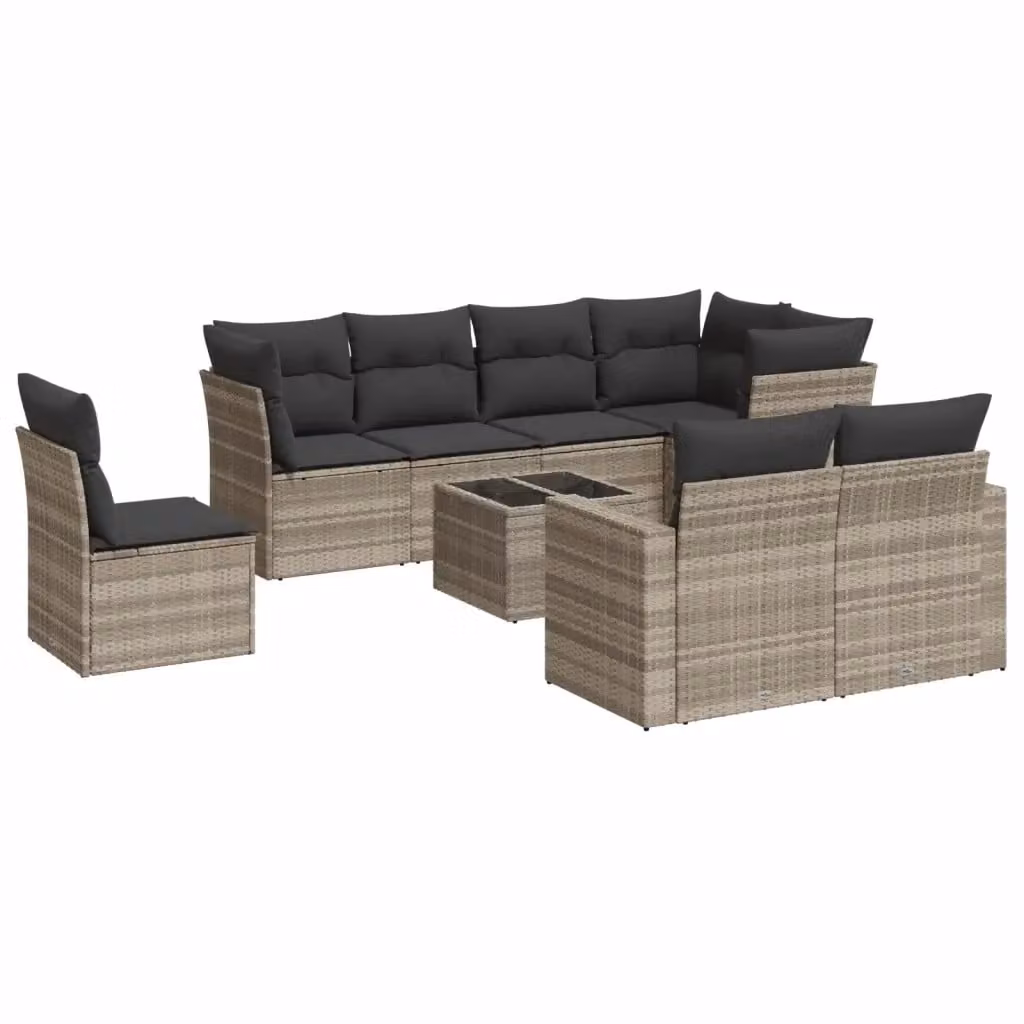 vidaXL Set Divano da Giardino a L con Tavolino e Ottoman, 9 Pezzi, Grigio – 2