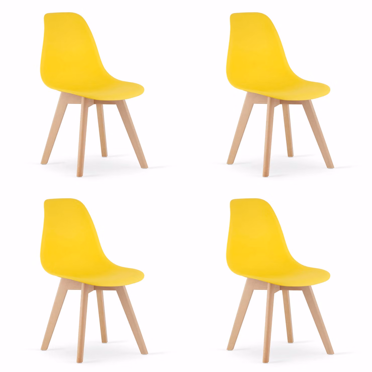 Sedia KITO, colore giallo / gambe in legno naturale, 4 pezzi
