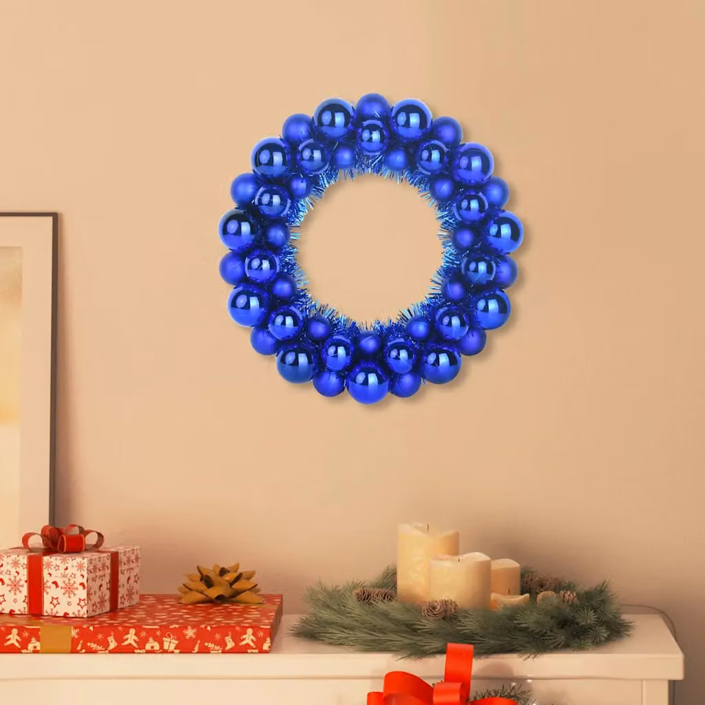 Set di 2 corone di palline di Natale blu vidaXL in polistirolo, L/P/H: 33 x 33 x 7 cm
