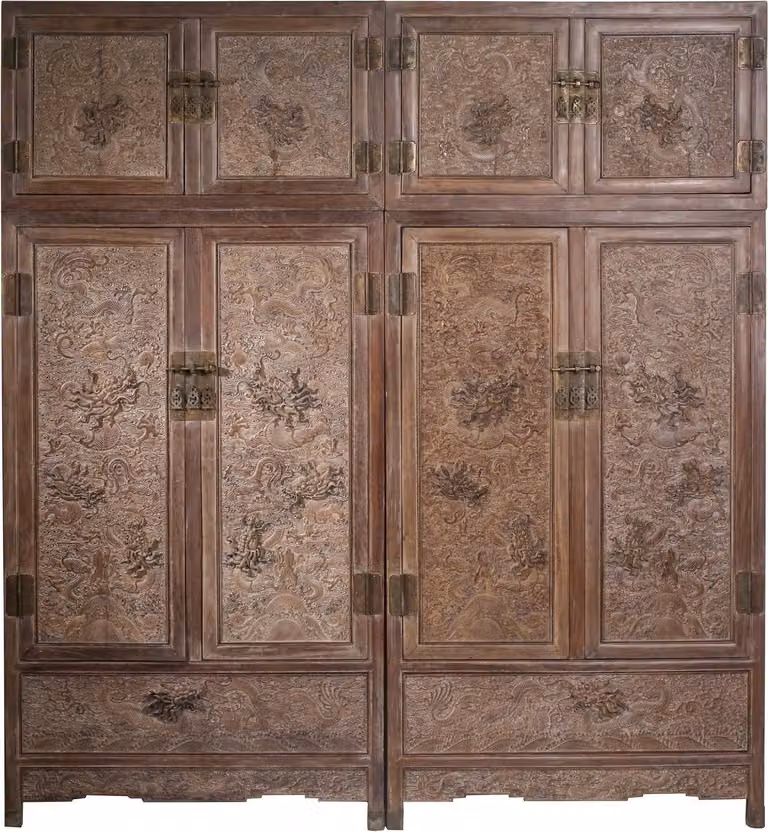 Fine Asianliving Set di armadi nuziali cinesi antichi / 2 realizzati a mano Kaiser Dragons L110xP55xH240cm Armadio cinese Armadio nuziale cinese Mobili orientali Asiatici