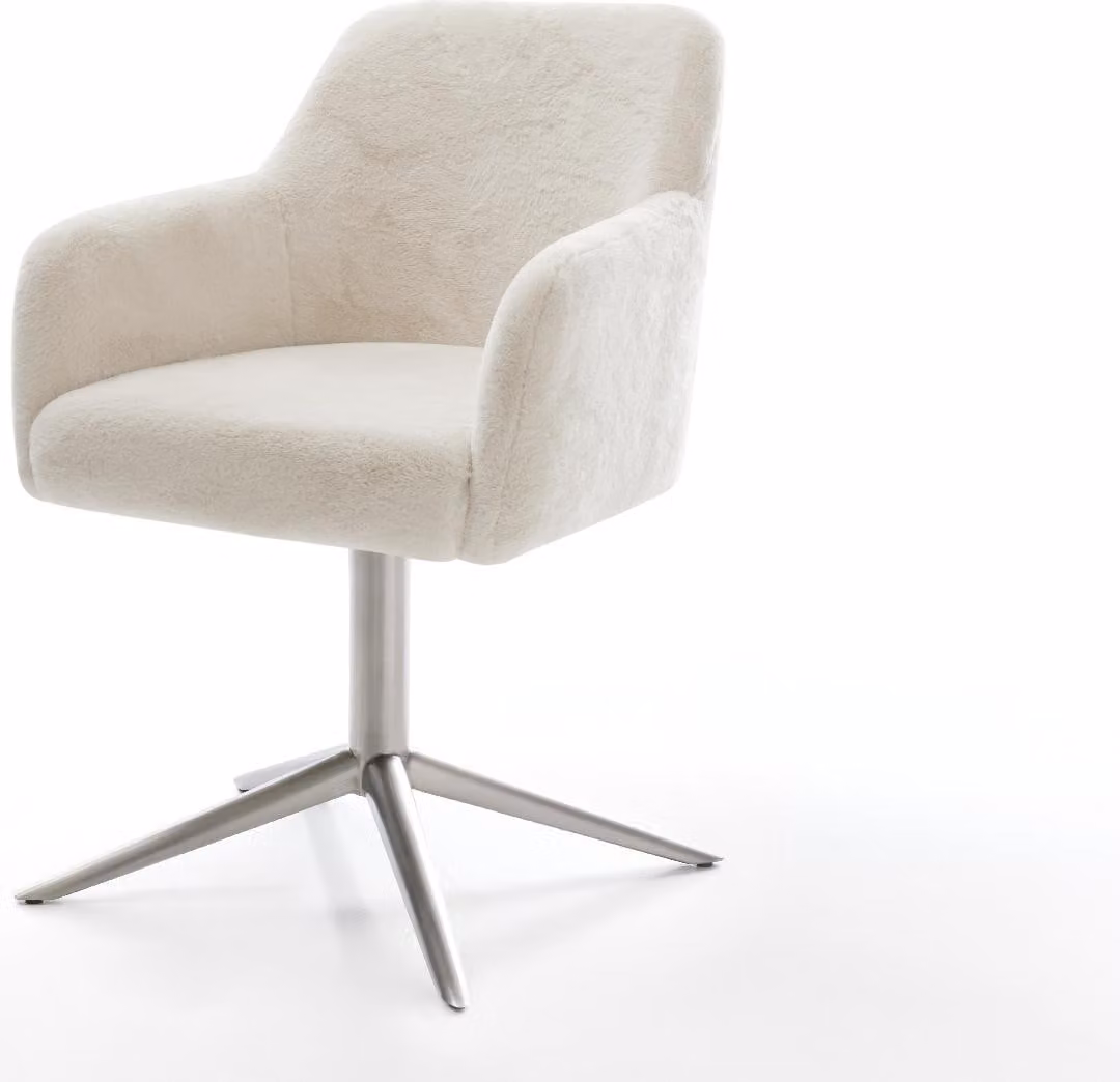 DELIFE Sedia girevole Greg-Flex Plüsch Bianco crema Base in acciaio inox Girevole a 360° Funzione oscillante Molle insacchettate
