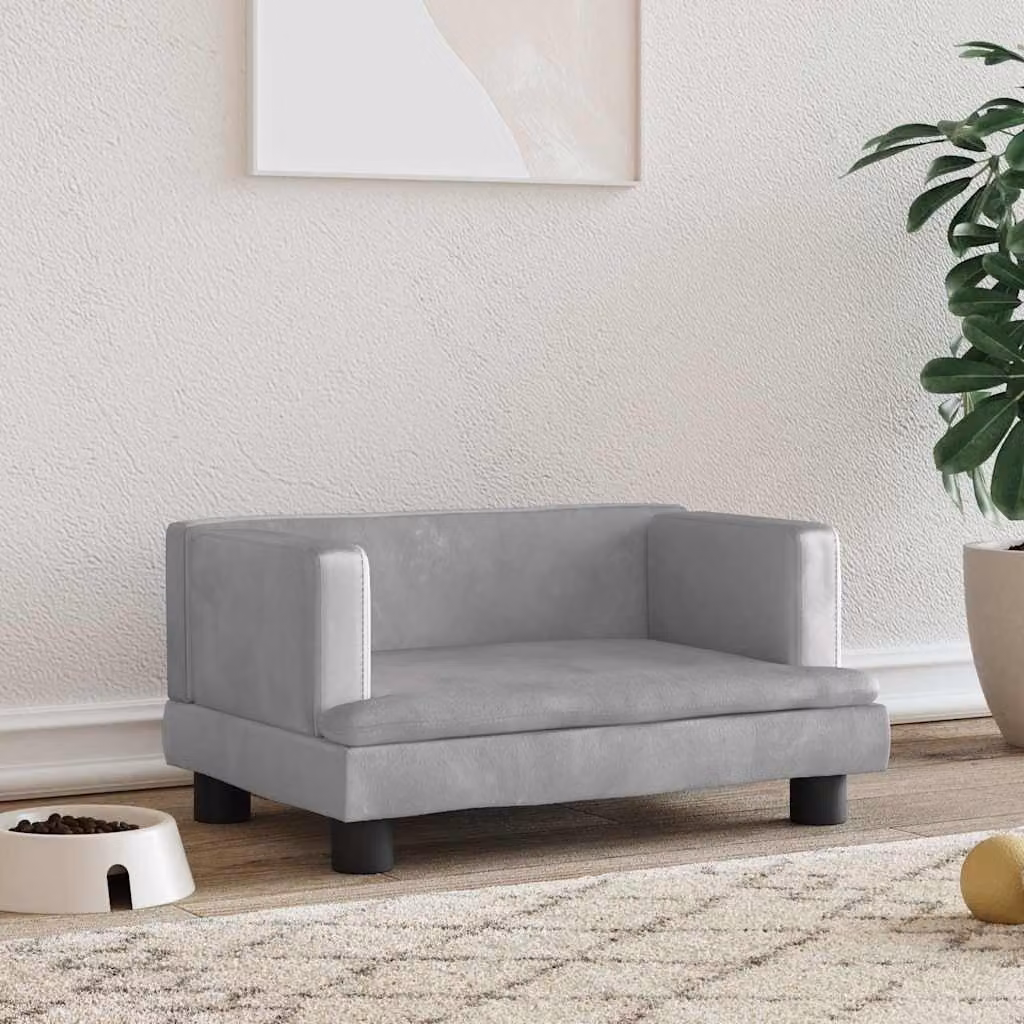 vidaXL Lettino per Cani in Velluto Grigio L: 60 cm, P: 40 cm, H: 30 cm