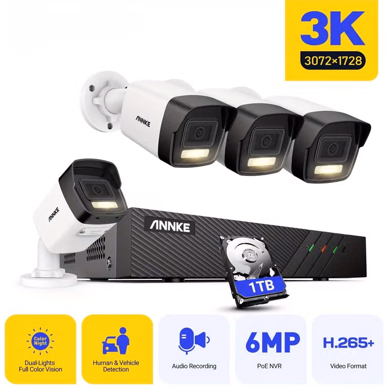 Kit di videosorveglianza - Telecamera di sicurezza, sistema di videosorveglianza, telecamera IP, telecamera di rete - 1TB di spazio di archiviazione
