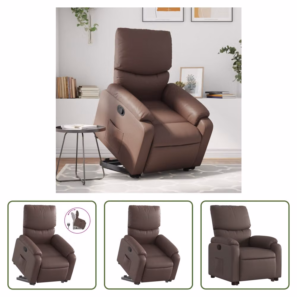 The Living Store Poltrona relax con supporto in piedi in Pelle finta marrone