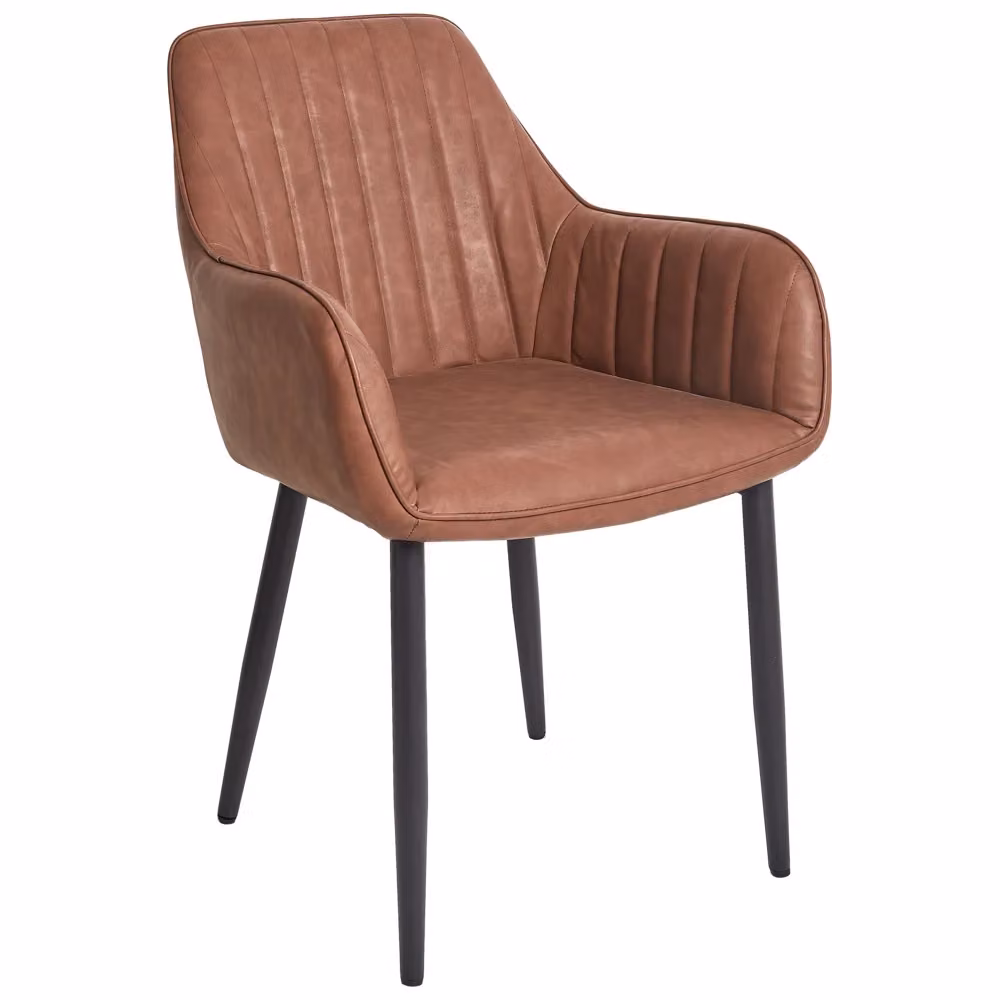 Set di 2 sedie da pranzo Beliani con braccioli in ecopelle marrone e gambe in metallo nero stile classico – 2