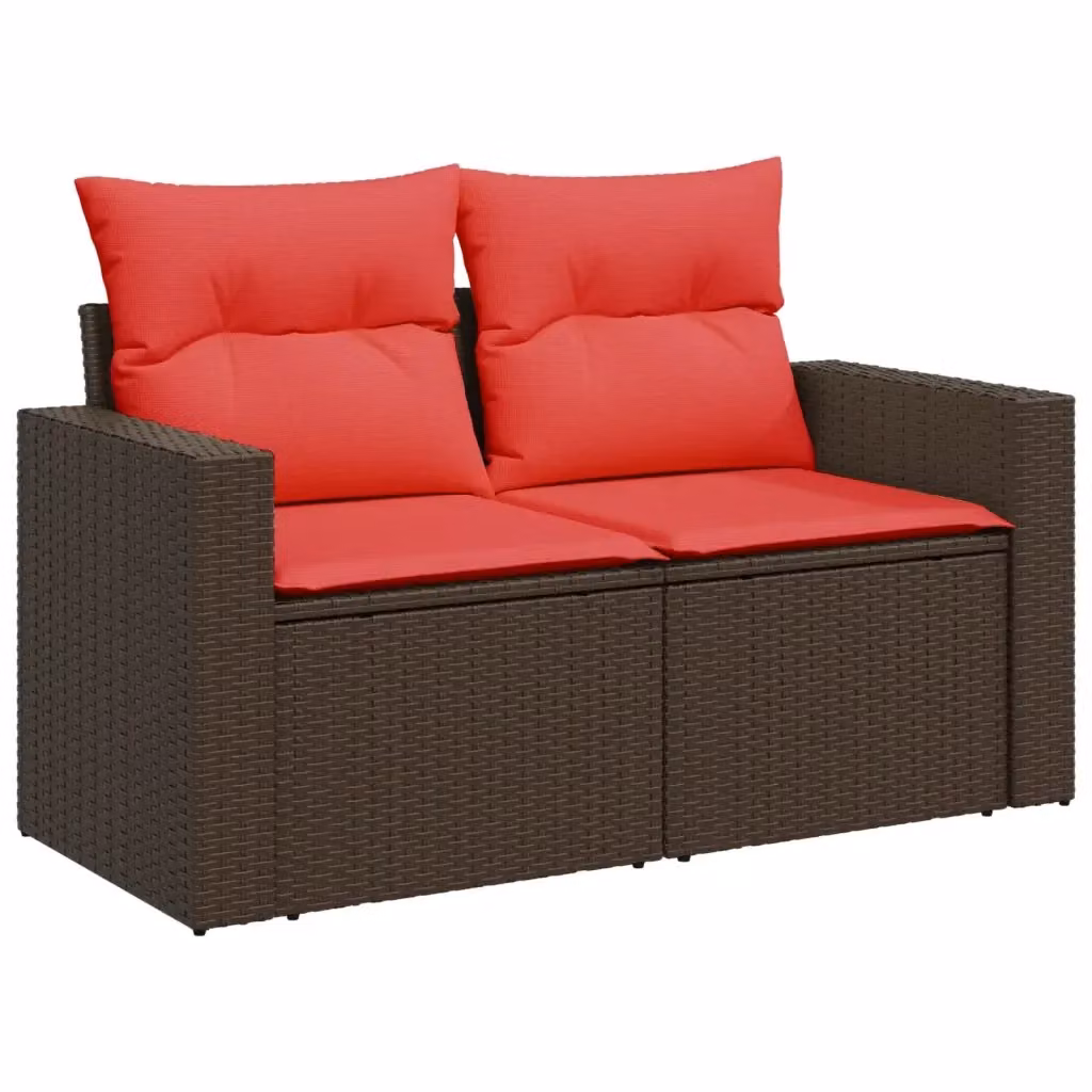 Divano da giardino a 2 posti Design Mania in polyrattan marrone con cuscini inclusi L: 131 cm, P: 69 cm, H: 62 cm – 2