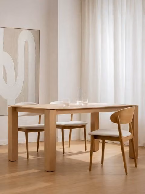 Lennan Tavolo da pranzo rettangolare allungabile in rovere e legno massiccio marrone Kenay Home