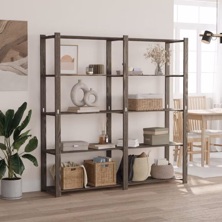 Scaffale a 5 Livelli vidaXL in Legno di Pino Grigio L 170 cm x P 38 cm x H 170 cm