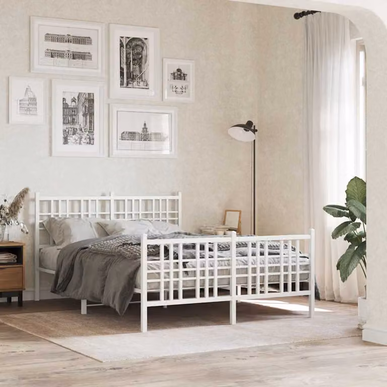 vidaXL Giroletto in metallo bianco con testiera e pediera L/P/H: 120 x 200 cm