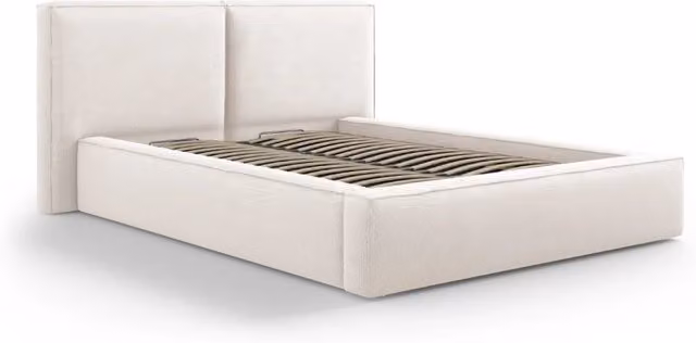 Letto con cassettone e testiera doppia Arendal di Cosmopolitan Design in tessuto beige chiaro L: 140 cm, P: 200 cm, H: 104 cm