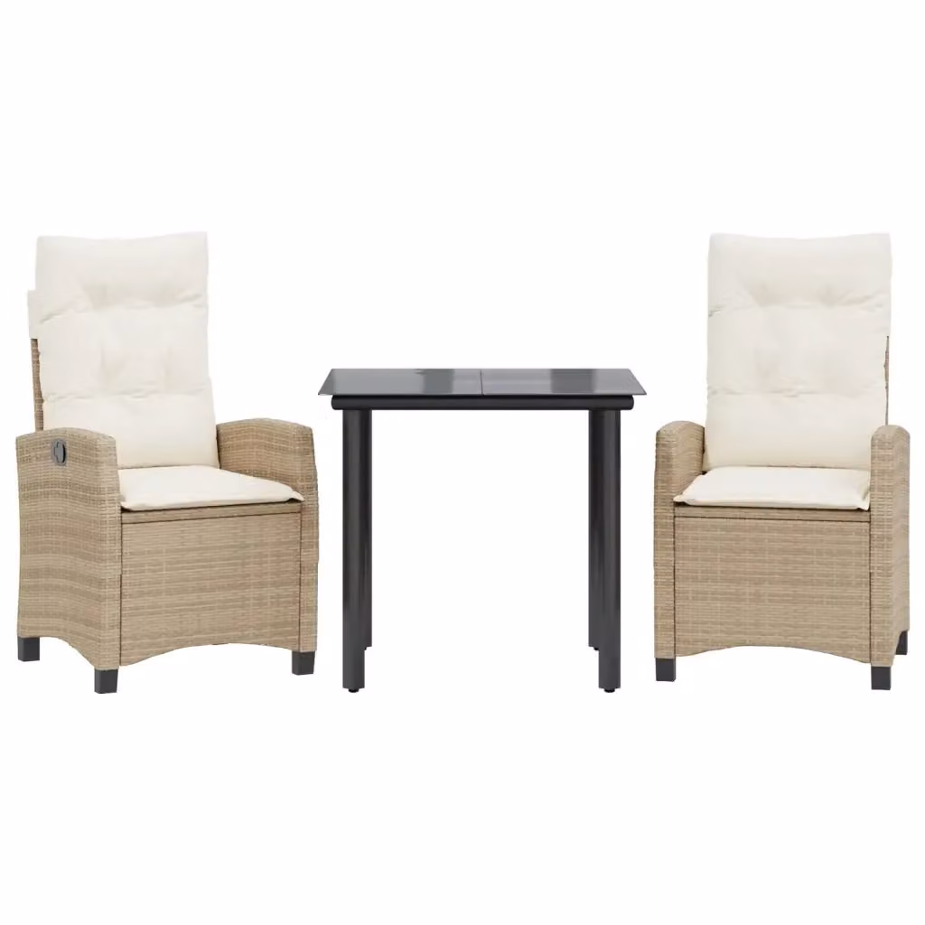 Set da pranzo da giardino 3 pezzi vidaXL in polyrattan con cuscini beige e piano in vetro – 2