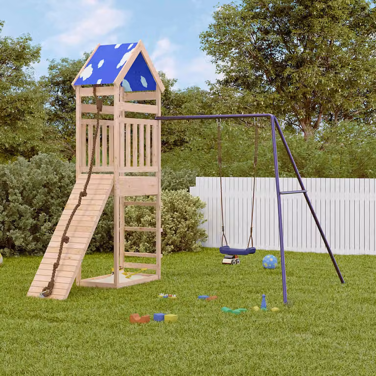 vidaXL Set da Gioco da Esterno con Torre per Bambini, Altalena e Sabbiera in Legno Massello Multicolore