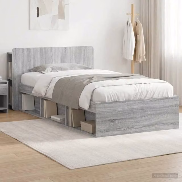 Letto con contenitore vidaXL in legno ingegnerizzato grigio L/P/H: 221.5 x 100 x 80 cm