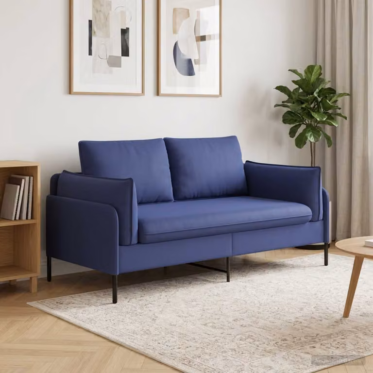 Divano a 2 posti vidaXL in velluto blu, design moderno e lineare per il tuo soggiorno, L: 188 cm, P: 81 cm, H: 89 cm