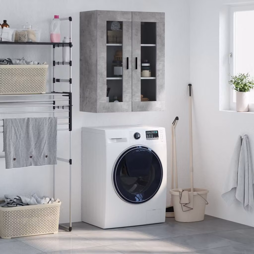 Mobile a parete vidaXL moderno in grigio con ante in vetro, L: 69,5 cm, P: 34,0 cm, H: 90,0 cm