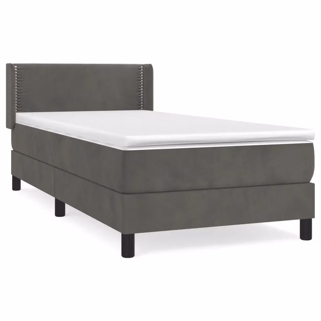 vidaXL Giroletto a Molle con Materasso in Velluto Grigio e Bianco L/P/H: 103 x 100 x 203 cm – 2