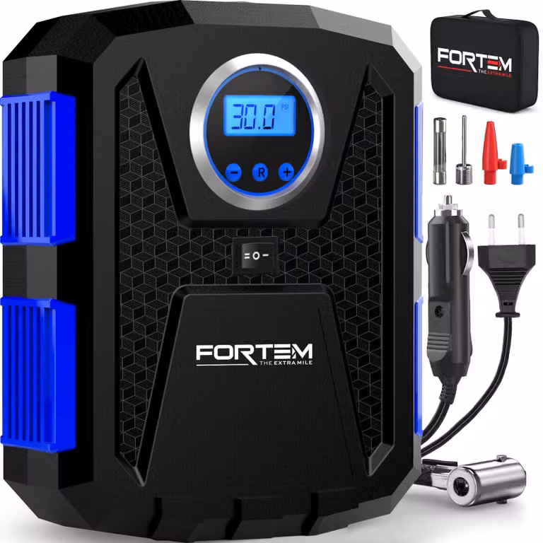 Compressore d'aria portatile per auto, camion e biciclette, con luce a LED