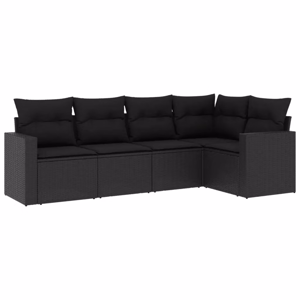 vidaXL Set Divani da Giardino a L 5 pz con Cuscini Neri in Polyrattan e Acciaio – 2