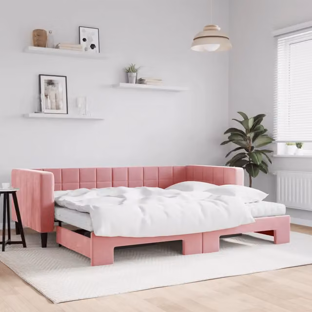 Divano Letto Estraibile vidaXL in Velluto Rosa con Cassetto per Soggiorno e Camera da Letto L/P/H: 223 x 68 x 90 cm