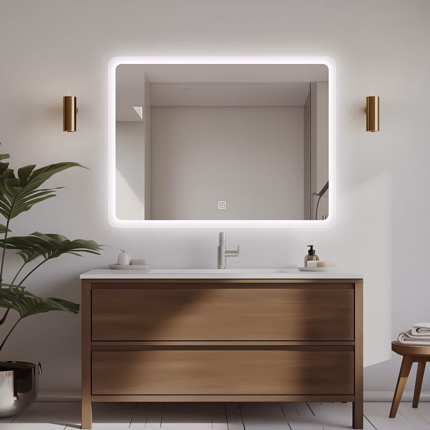 Specchio a LED, 80x60 cm, con funzione di regolazione dell'intensità luminosa, antiappannamento, spina di tipo europeo