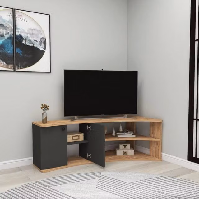 DMORA Mobile Porta TV Roisan in Legno Nero Antracite con 2 Ripiani, L: 135 cm, P: 68 cm, H: 49 cm