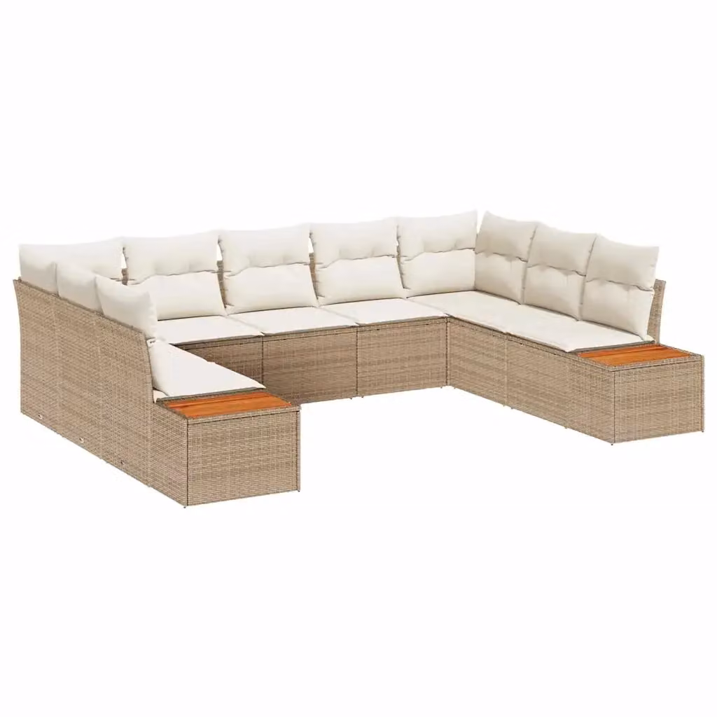 Set Divano da Giardino vidaXL in Polyrattan Beige con Cuscini e Struttura in Legno di Acacia – 2