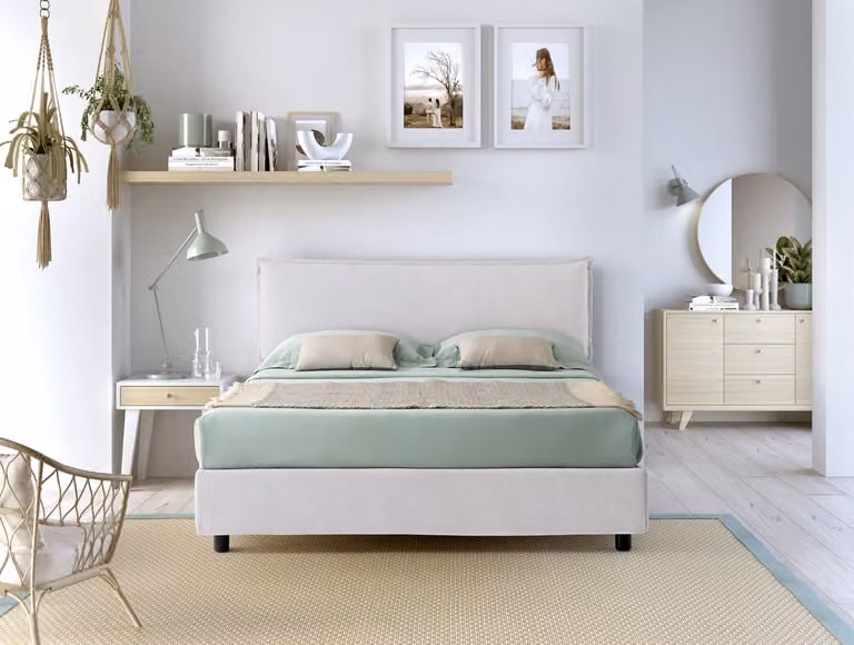 Kit Letto Matrimoniale Contenitore ARLES + Materasso FASHION 2.0 Bianco ghiaccio