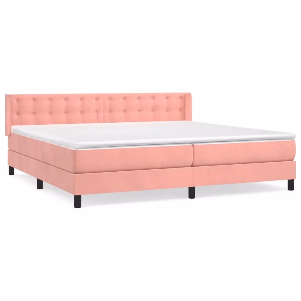 vidaXL Letto Ibrido con Materasso in Velluto Rosa e Bianco L/P: 200 x 200 cm – 2