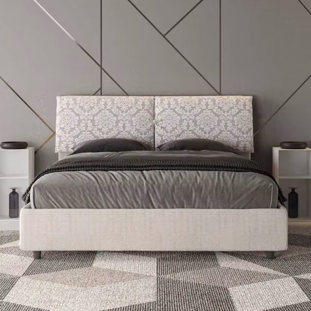 Letto matrimoniale imbottito con contenitore a doppia alzata Ityhome Bianco L: 160 cm, P: 200 cm, H: 110 cm – 1