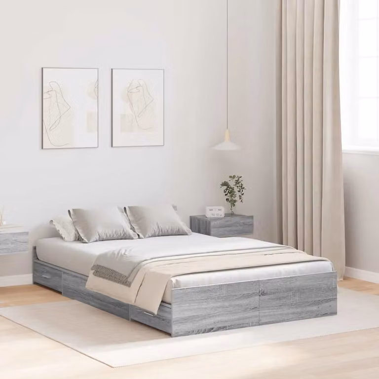 vidaXL Struttura letto con contenitore e cassetti in legno e MDF, Grigio, L: 120 cm, P: 200 cm, H: 193 cm