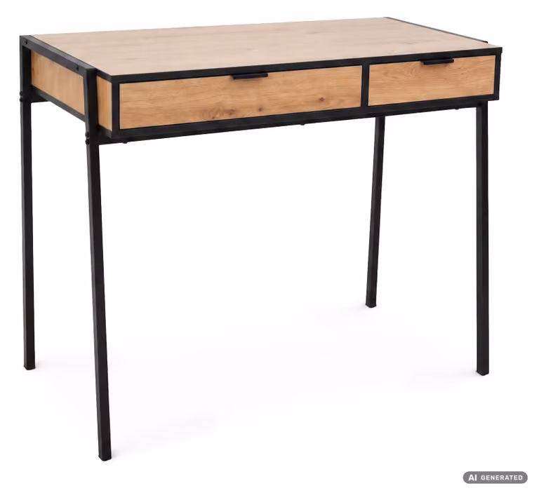 Scrivania industriale per computer Rovere Craft ZENTIA 100 cm 2 cassetti gambe nere