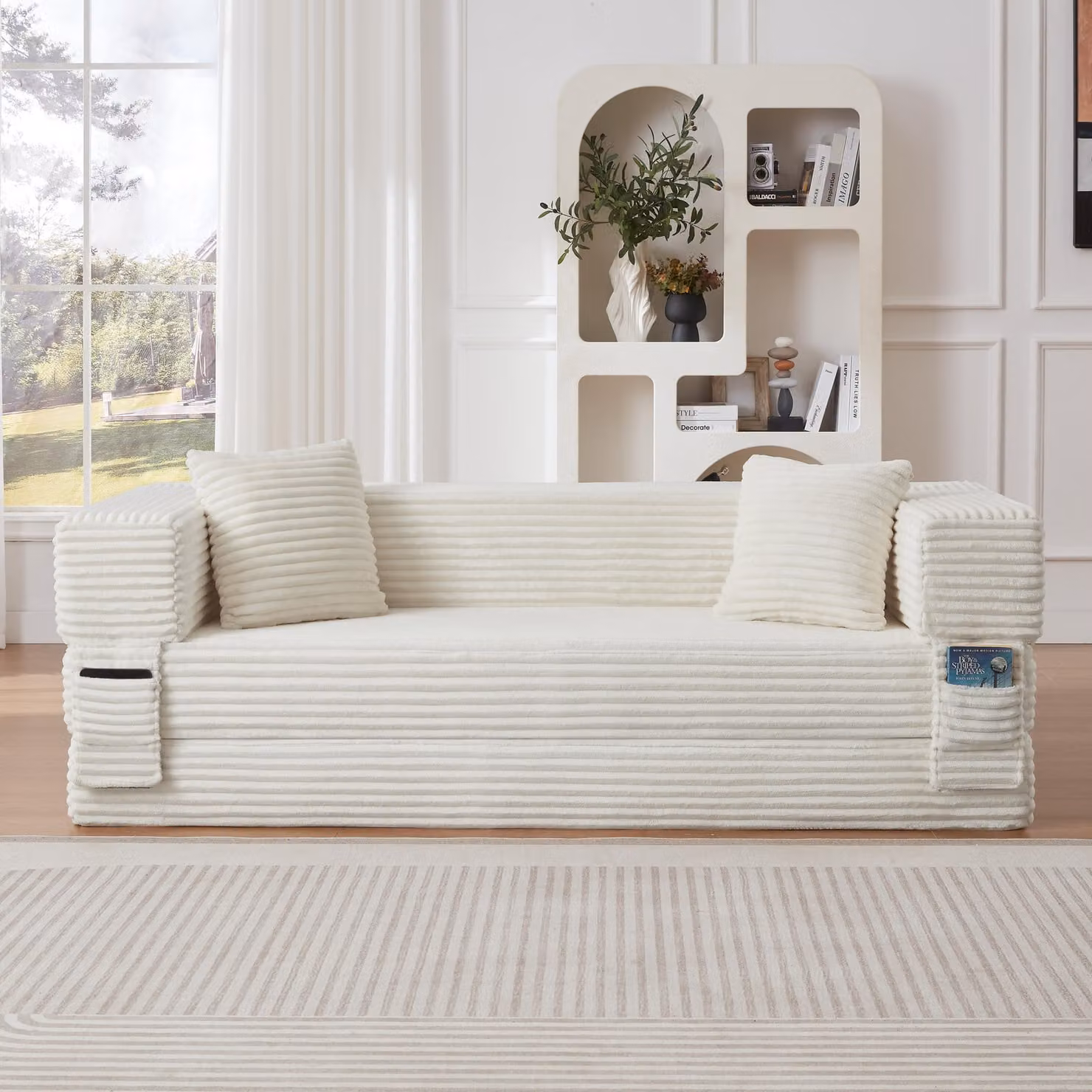 Divano letto in corda, trasformabile in un piccolo letto matrimoniale, design quadrato a due strati, imbottitura in schiuma ad alta densità