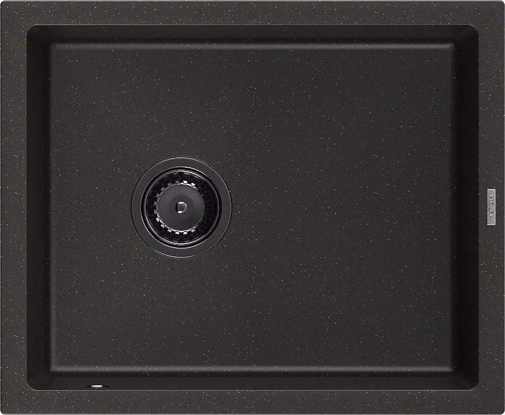 Mexen Pedro lavello da cucina in granito a 1 vasca 560 x 460 mm, nero/oro metallico, sifone nero - 6508561000-75-B