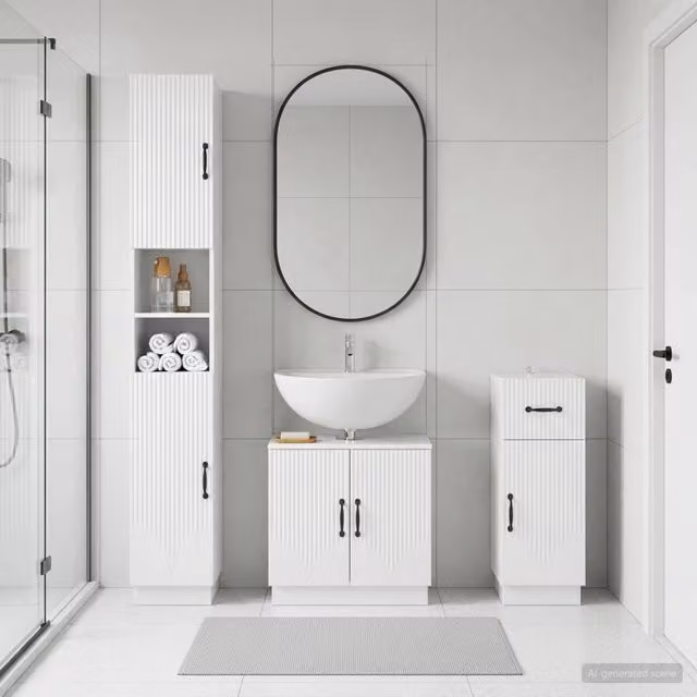Set di armadietti da bagno in 3 pezzi HOORN Bianco Lucido 3417877