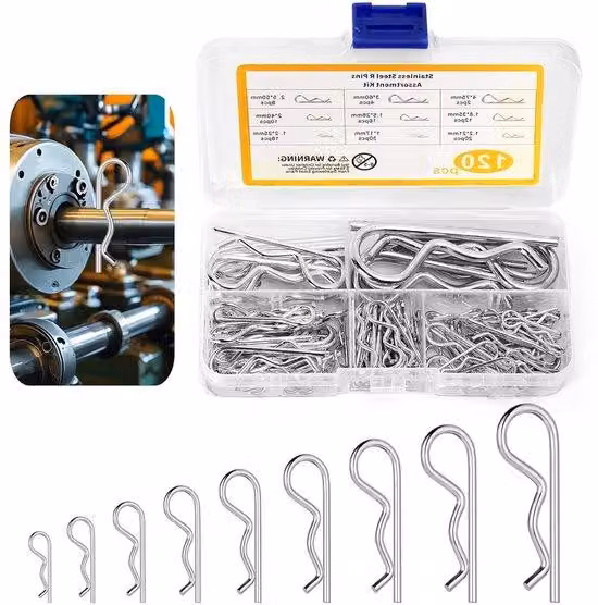 Assortimento di clip di sicurezza in acciaio inossidabile, 120 pezzi, R Clips