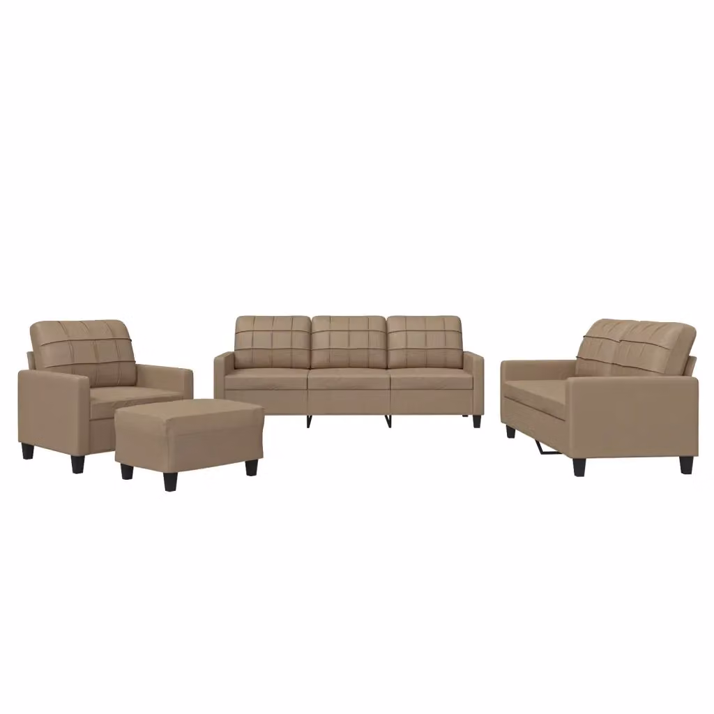 Set di divani 4 pezzi vidaXL in similpelle beige con cuscini e pouf per soggiorno in stile moderno – 2