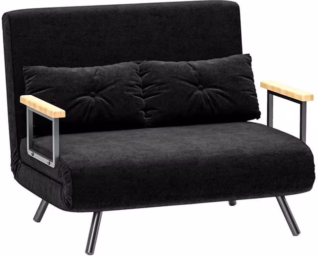 DIVANO LETTO 3 IN 1 IN TESSUTO EFFETTO VELLUTO CON SCHIENALE REGOLABILE E 2 CUSCINI 102X73X81 CM NERO