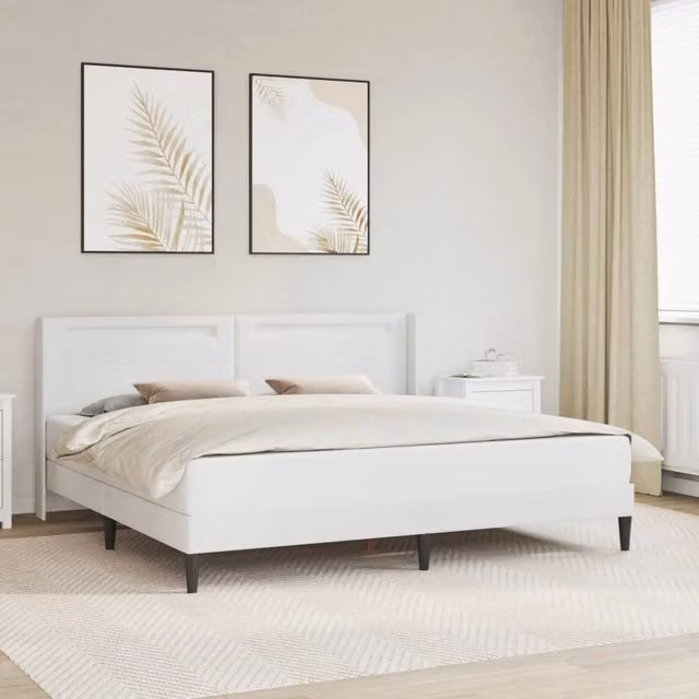 Letto matrimoniale moderno vidaXL in similpelle bianco con illuminazione sottostante e porta USB, L/P/H: 200 x 200 x 280 cm