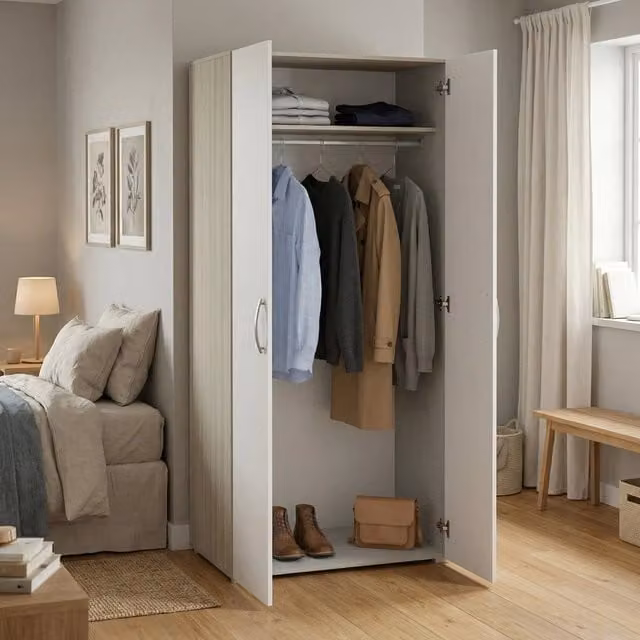 Armadio a 2 ante Barge DMORA per camera da letto, Rovere e Bianco opaco, L: 79 cm, P: 52 cm, H: 166 cm