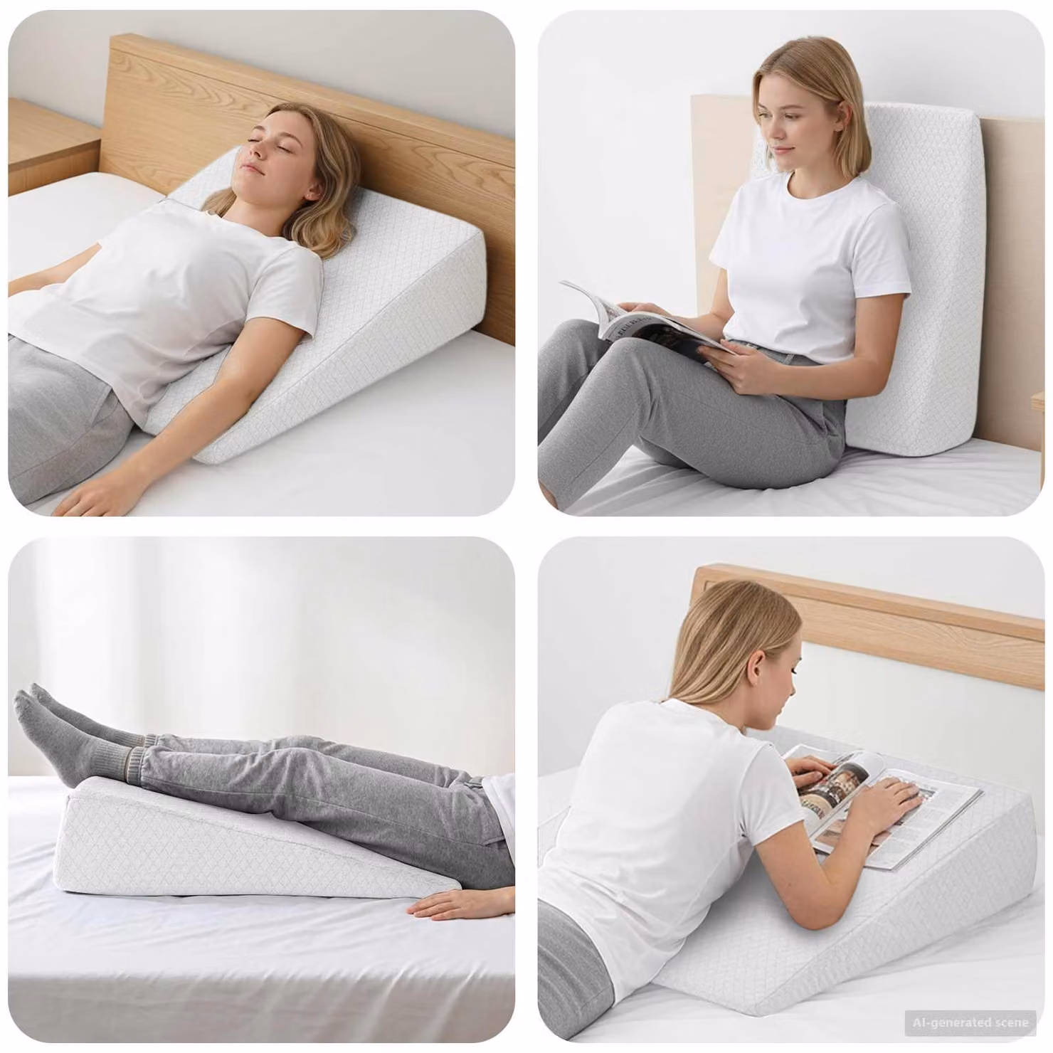 Cuscino a Wedge vidaXL in Memory Foam Bianco, L/P/H: 69 x 64 x 19 cm