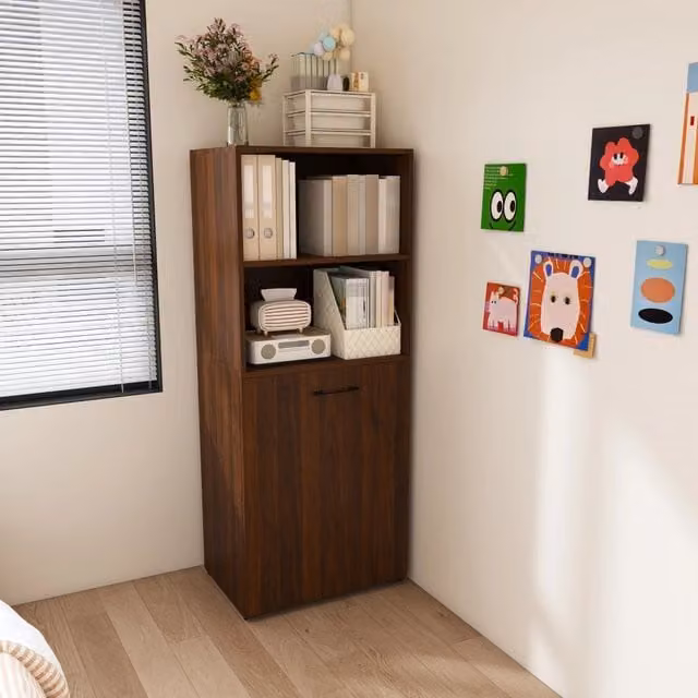 Scrivania salvaspazio Minimal con cassetti in legno noce scuro L: 90 cm, P: 50 cm, H: 75 cm – 1